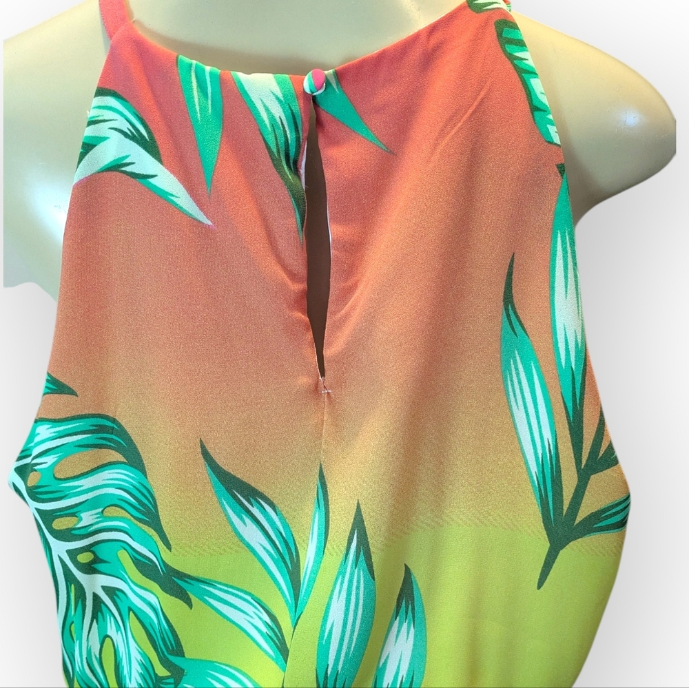 Ashley Stewart Tropical Sunset Hue Palm Print Halter Belted Maxi Dress 14/16 NWT - Picture 10 of 16